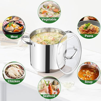 TeamFar 10QT Stock Pot, Stainless Steel Large Soup Cooking Pot & Lid with Tri-ply Bottom for Cooking/Boiling/Stewing, for Induction/Gas/Ceramic, Healthy & Heavy-Duty, Riveted Handles & Dishwasher Safe - Image 5