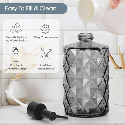 Topsky Glass Soap Dispenser with Plastic Pump, 330ml Liquid Hand Soap Dispenser, Rustproof Pump for Kitchen & Bathroom, Great for Lotions, Essential Oil, Liquid Soaps Clear Black - Image 2