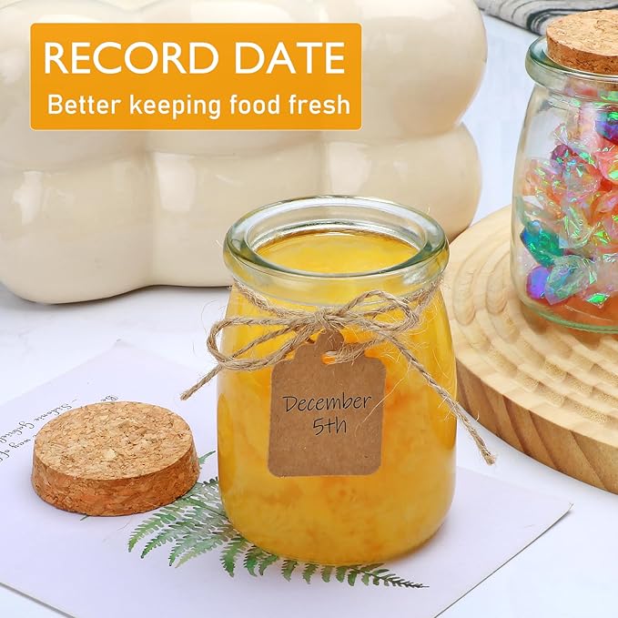 Brajttt Mini Yogurt Jars 6 Pack, 7 oz Glass Favor Jars with Cork Lids, Pudding Containers with Lids, Mason Jar Wedding Favors Honey Pot with Label Tags and String - Image 6