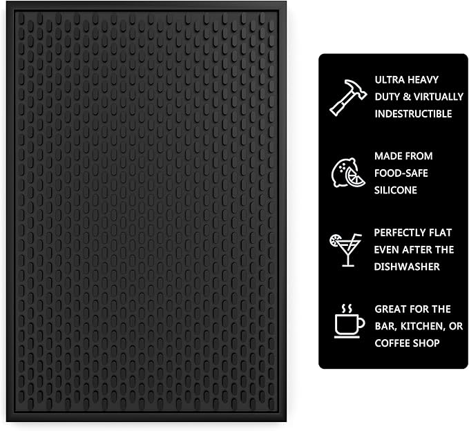 AXIESO Silicone Drip Mat - 1/2 Inch Thick, Heat-Resistant and Food Safe - Counter Top, Coffee Bar or Restaurant - Drying Mat for Glasses - 18x12 Inches - Image 2
