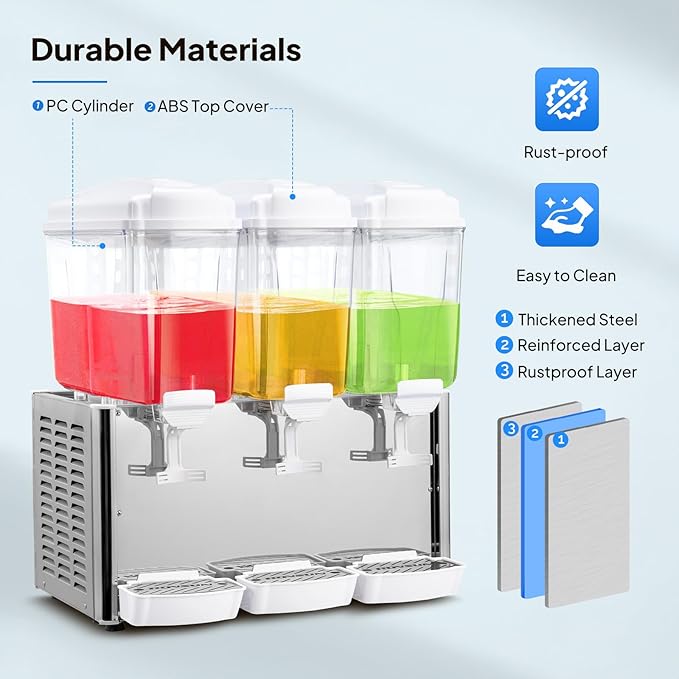 ROVSUN 14.4 Gallon/54L Commercial Beverage Dispenser Drink Dispenser, 18L X 3 Tanks Commercial Juice Dispenser Stainless Steel with Thermostat Controller for Home Restaurant Bar Party 110V/60HZ - Image 4