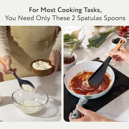 Spatula Spoon 2-Pack, Silicone Cooking Spoon for Nonstick Cookwares, Multifunction Kitchen Utensils for Cooking, Serving, Mixing, Scoop, Scrape and More