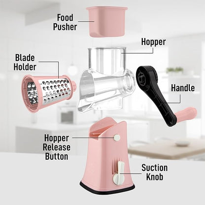 Zulay Kitchen Rotary Cheese Grater 5 Blade Cheese Shredder - Manual Hand Crank Cheese Grater With Reinforced Suction & 5 Interchangeable Drums - Easy to Use, Vegetable Chopper Round Mandoline Slicer - Image 8