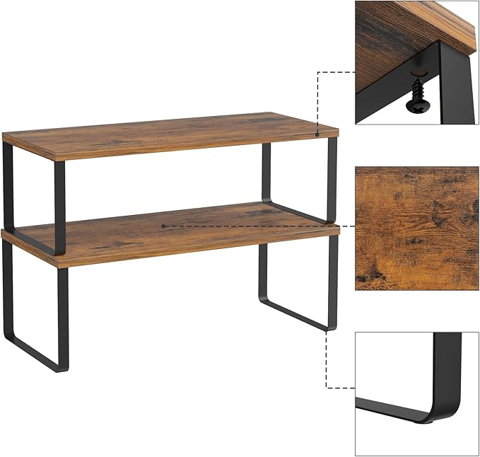 NEX Kitchen Cabinet and Counter Shelf Organizer, Stackable & Expandable, Set of 4, Black and Rustic Brown - 7.7 x 15.6 x 6.2'' - Image 5