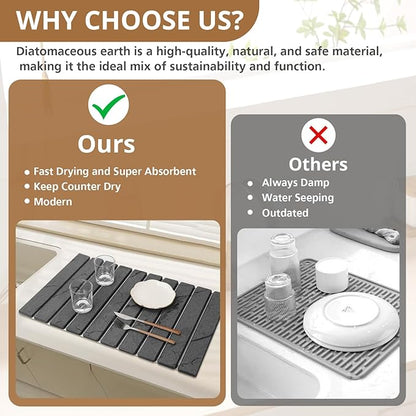 2 PCS Large Stone Dish Drying Mat for Kitchen Counter, Marbled Quick Dry Stone Dish Mats, Diatomaceous Earth Drying Pad, Foldable and Super Absorbent Dish Drying Stone Mat (Dark Gray 24"×16" & 8"×4") - Image 5
