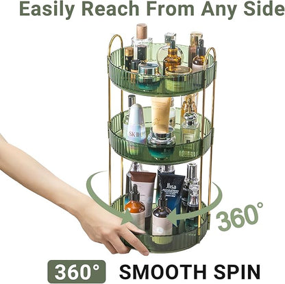 Asayuee 360 Rotating Perfume Organizer,3 Tier Large Capacity Make Up Organizers and Storage,Makeup Organizer for Bathroom,Cosmetic Perfume Stand Holder (Green-3 Tier) - Image 3