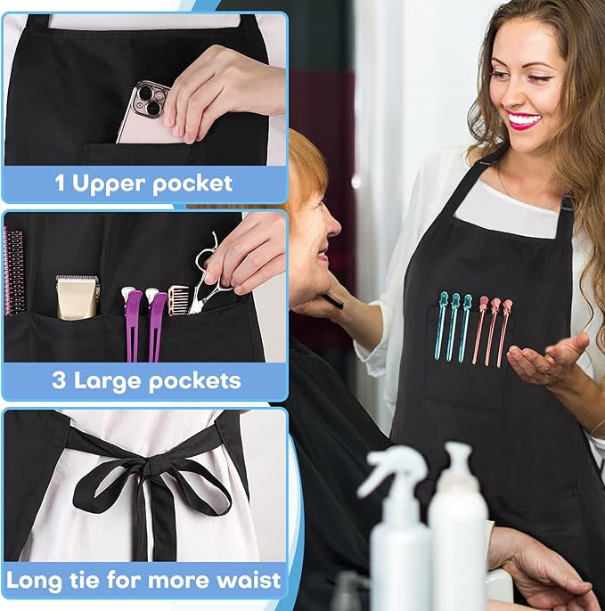 Noverlife Hair Stylist Apron with 4 Pockets, Hair Resistant 34 Inch Long Hairdresser Aprons w/Adjustable Strap for Salon