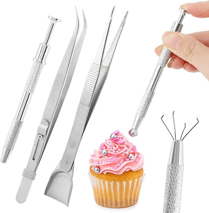 4 PCS Sprinkles Tools for Cake Decorating,Sprinkle Pen Pearl Grabber with 4 Claws,Cake Tweezers Pearl Sprinkle Spoon with Shovel Head,for Cookie Cupcake Decorating Supplies by Unknown