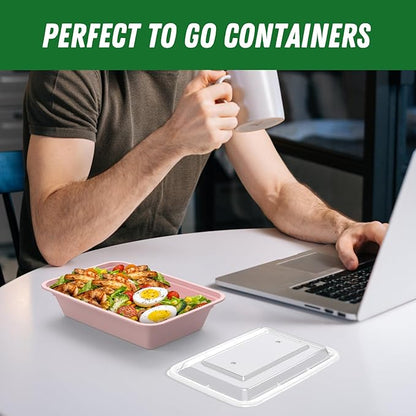 50 Pack (100-Piece) 32 oz Meal Prep Containers Reusable with Easy Open Lids, Sturdy Leakproof Food Safe, Microwave Freezer Dishwasher Safe, To Go Take Out Plastic Food Storage Pans with Lids, Pink - Image 7