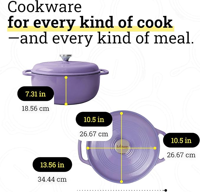 Lodge Essential Enamel Cast Iron Dutch Oven - Perfect for Bread Baking, Braising, Marinating & Slow Cooking - Features Moisture-Sealing Lid & Dual Handles - Kitchen Essentials - 6 Quarts - Lilac - Image 5