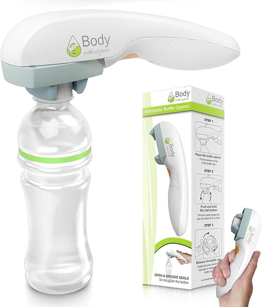 Electric Bottle Opener for Seniors - Automatic Solution for Easy Opening of Water Bottles. Ideal for Weak Hands or Those with Arthritis. Perfect for Soda, Milk, Juice. Battery Powered. by BodyWithoutPain