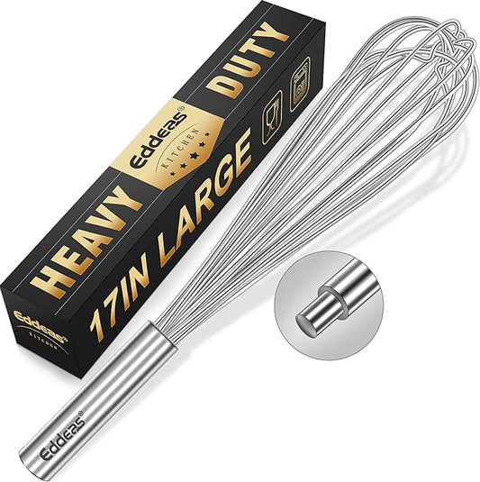 Eddeas 17in Large Whisk,Heavy Duty whisk, Stainless Steel whisk Suitable for Mixing Thick batter, Dry Ingredients and Seasonings.Accessories for professional commercial kitchens. by Eddeas