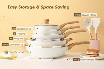 SENSARTE Ceramic Cookware Sets, Pots and Pans Set Non stick, 14 Piece Induction Cookware, Non toxic Healthy Non Stick Kitchen Cooking Set, with Frying Pans Set, PFAS PTFE PFOA PFOS Free - Image 3
