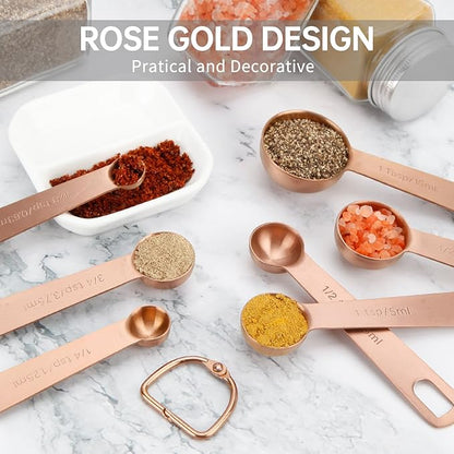 Measuring Spoons,SUS304 Stainless Steel Measuring Cups Set of 7 Piece: 1Tbsp,1/2Tbsp,1tsp,3/4tsp,1/2tsp,1/4tsp,1/8tsp Teaspoon Coffee Scoop Tablespoon for Dry and Liquid Ingredients,Rose Gold - Image 4