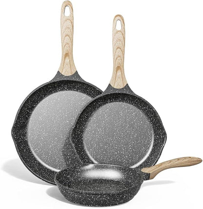 JEETEE Non Stick Frying Pan Set, Frying Pans Nonstick, Omelette Skillet with Soft Touch Handle, 3-Piece Cookware Set 8 Inch 9.5 Inch 11 Inch by JEETEE