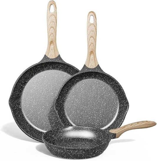 JEETEE Non Stick Frying Pan Set, Frying Pans Nonstick, Omelette Skillet with Soft Touch Handle, 3-Piece Cookware Set 8 Inch 9.5 Inch 11 Inch by JEETEE