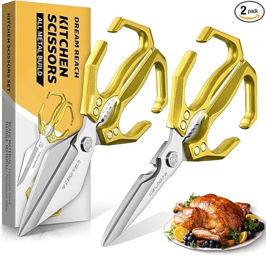 Dream Reach Kitchen Scissors Heavy Duty Kitchen Shears for Food, Meat Scissors Dishwasher Safe, Poultry Shears Set for Turkey, Meat, Seafood, Bone Cutting - Gifts for Men (Golden)