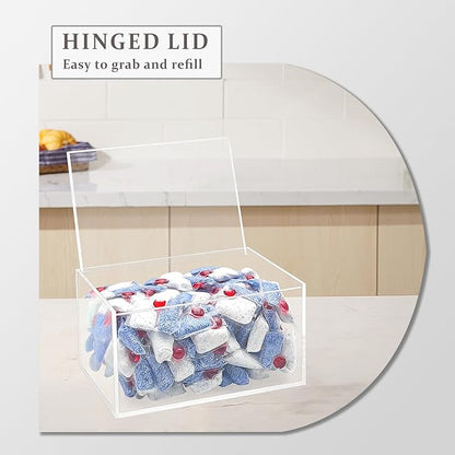 Dishwasher Pod Holder Acrylic with Hinged Lid, Modern Style Dishwasher Cleaner Tablets Container Box for Detergent, Clear