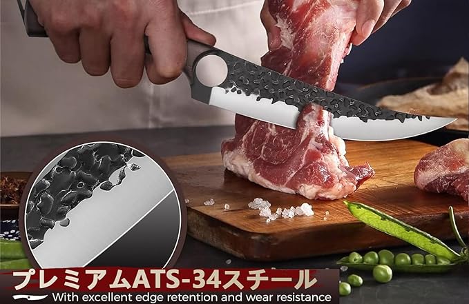DRGSKL Serbian Chef Knife Set - Hand Forged Knife Set with Bag - Full Tang Kitchen Knives with High Carbon Steel - Meat Cleaver Butcher Boning Knives for Brisket Trimming - Gifts for Mom - Image 5