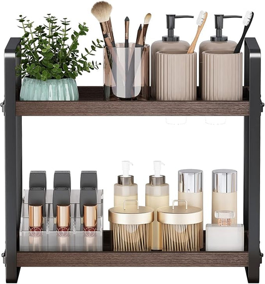 HNRLOY Bathroom Counter Organizer,Bathroom Countertop Organizer,Counter Shelf,Countertop Storage,Organization and Storage,Makeup Shelf,Sink Caddy(Brown 2 Tier) by Unknown