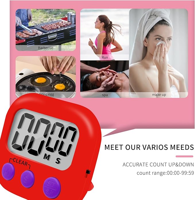 6 Pack Small Digital Kitchen Timer Magnetic Back and ON/Off Switch,Minute Second Count Up Countdown (Red) - Image 6