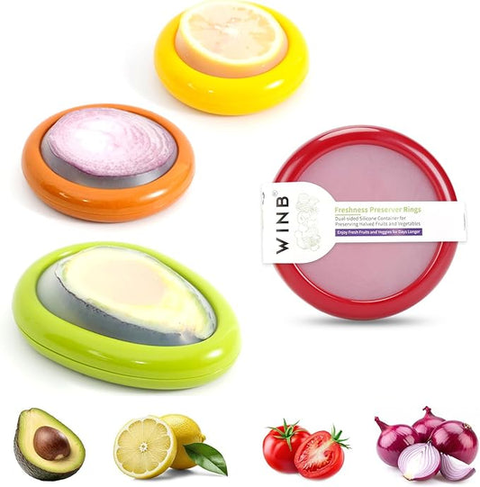 Winb Set of 4 Reusable Fruit and Veggie Savers - Ideal for Avocados, Tomatoes, Apples, Garlic, Onions, and More by Winb