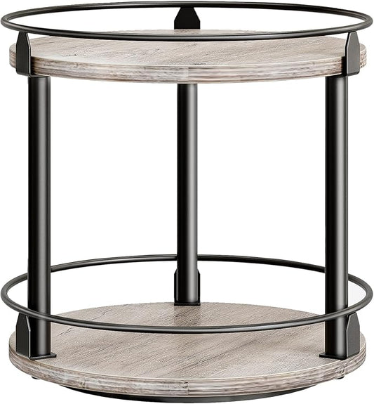 YATINEY Lazy Susan Organizer, Rotating Spice Rack, 2 Tier Spice Turntable Organizer, Industrial Turntable Spice Holder, for Kitchen Countertop and Cabinet, Compact and Versatile, Greige SR22BG by Yatiney