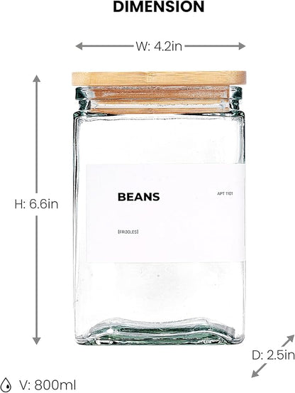 APT 1101 Glass Storage Jars with Bamboo Lid, glass canisters with airtight lids, Clear jars with lids for Spice, Cookie, Candy, Tea, Coffee Bean and Rice (White, Pantry Jar Set (26 oz, set of 6)) - Image 6