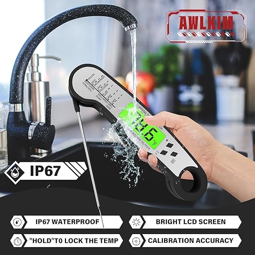 AWLKIM® Meat Thermometer Digital - Fast Instant Read Food Thermometer for Cooking, Candy Making, Outside Grill, IP67 Waterproof Kitchen Thermometer with Backlight, Stocking Stuffers for Men - Black - Image 4