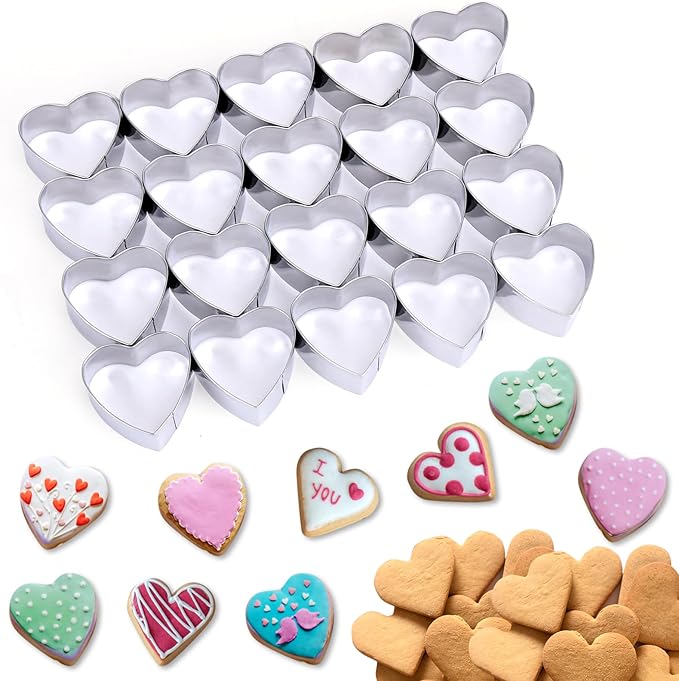 AIERSA Mini Heart Cookie Cutter, 20 Cavity 1.3 Inch Small Tiny Heart Shaped Cookie Cutters for Mother’s Day Valentine’s Day Wedding Baking, Stainless Steel