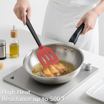 Coukre 3 Pack Silicone Spatula Set, High Heat Resistant, BPA-Free, Fish Spatula, Solid & Slotted Turner for Non-Stick Pans, Flipping Eggs, Pancakes, Fish, Burgers (3, RedBlack) - Image 4