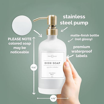 Vine Creations White Glass Soap Dispenser, 2 Pack Kitchen Soap Dispenser Set with Stainless Steel Pump, 16 oz Dish Soap and Hand Soap Dispensers for Bathroom with Waterproof Labels - Image 6