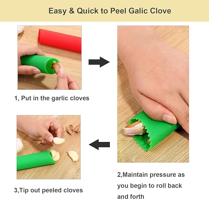 2 Set Peeler Silicone Easy Roll Tube Useful Garlic Odorfree Kitchen Tool (Red,Black) - Image 4