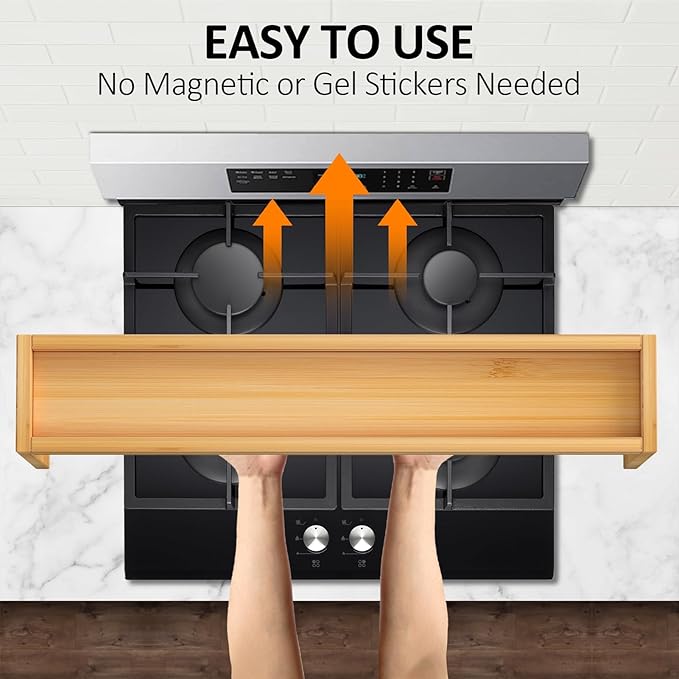 Over the Stove Spice Rack, 33" Wide Bamboo Shelf Rack Organizer for Stove Top - Image 5