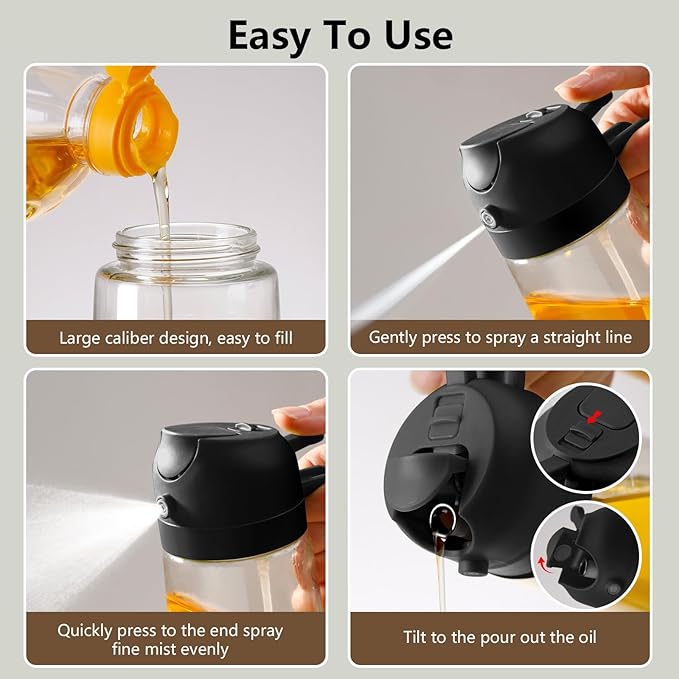 SWEET VIEW 2PCS Oil Sprayer for Cooking, 16oz/470ml Glass Oil Dispenser/Pour Bottle, Kitchen Accessories, Kitchen Gadgets for Air Fryer, Salad, BBQ, with Stickers (Black,Black) - Image 2