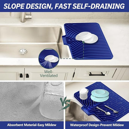 Dish Drying Mat for Kitchen Counter, with Built-in Drain Lip, Food-Grade Silicone, Easy Clean Pad for Countertop Protection, Multi-Functional Use (18x11.8, Midnight Blue) - Image 4