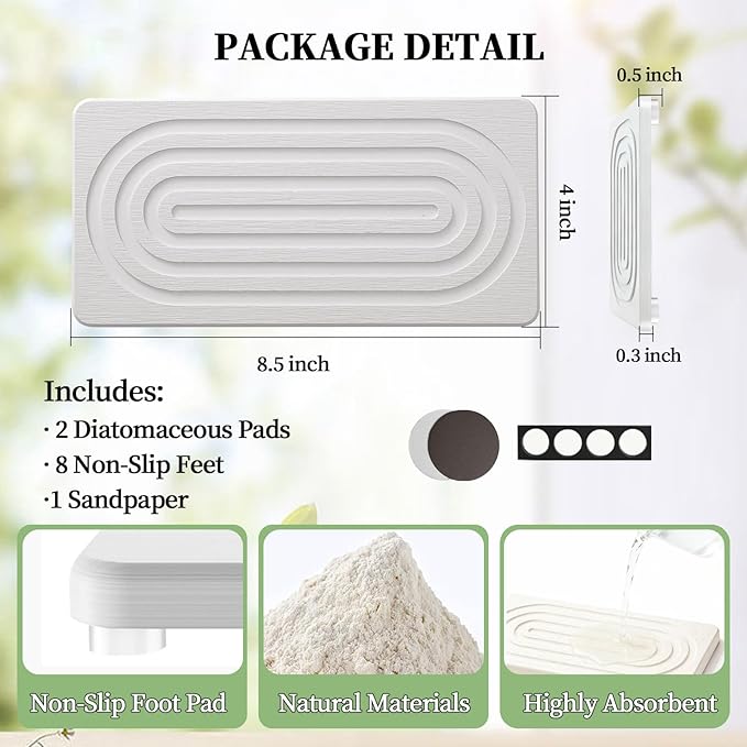 2 PCS Water Absorbing Diatomite Coasters, Stone Drying Mat for Kitchen Counter, Quick Dry Stone Mat Trays for Bathroom Kitchen Counter, Soap Dish Tray Used for Hand Soaps (White, 8.3" x 4") - Image 2