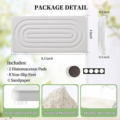 2 PCS Water Absorbing Diatomite Coasters, Stone Drying Mat for Kitchen Counter, Quick Dry Stone Mat Trays for Bathroom Kitchen Counter, Soap Dish Tray Used for Hand Soaps (White, 8.3" x 4") - Image 2