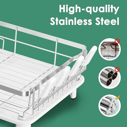 MOUKABAL Dish Drying Rack, Dish Rack, Stainless Steel Dish Racks for Kitchen Counter, Dish Drainer with Removable Utensil Holder, Drainboard (White,Stainless Steel,13''W x 17''L) - Image 7