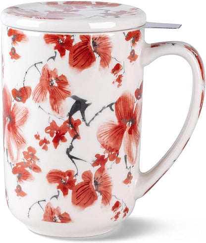 AmorArc Porcelain Tea Mug with Infuser and Lids, 18 Oz Coffee Cup Strainer with Bag Holder for Loose Leaf Tea, Steeping Coffee Mug for House-warming Wedding Birthday Gift