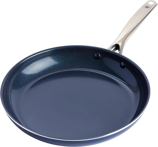 Blue Diamond 12" Nonstick Frying Pan Skillet, Diamond Infused PFAS & PTFE-Free Ceramic Pot, Dishwasher & Oven Safe, Stay Cool Handle, Durable Non Toxic Metal Utensil Safe, Egg & Omelet Pan, Blue by BlueDiamondCookware