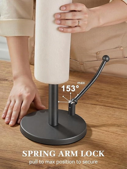 SMARTAKE Paper Towel Holder, Paper Towel Dispenser Standing Weighted Base Non Slip, Spring Arm for Easy Tear, Stainless Steel Paper Towel Holder for Home Kitchen Countertop Tabletop, Metallic Gray - Image 3