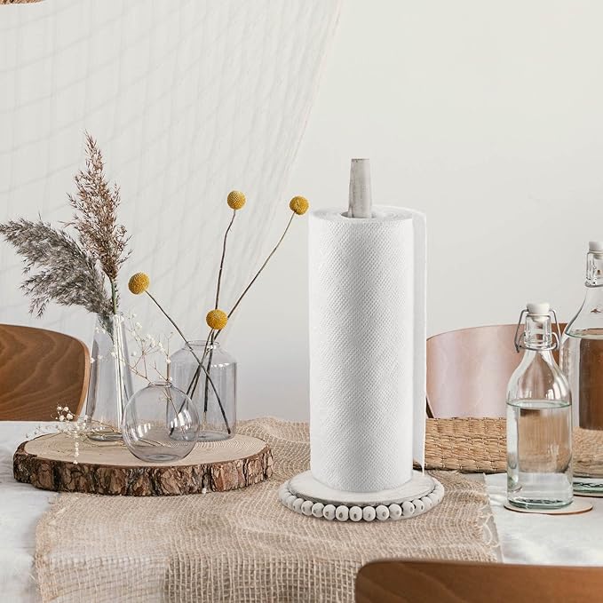 Farmhouse Paper Towel Holder Countertop White Wood Rustic Christmas Paper Towel Roll Holder Stand Organize Winter Holiday Farmhouse Christmas Table Decor Accessories for Home Kitchen Bathroom