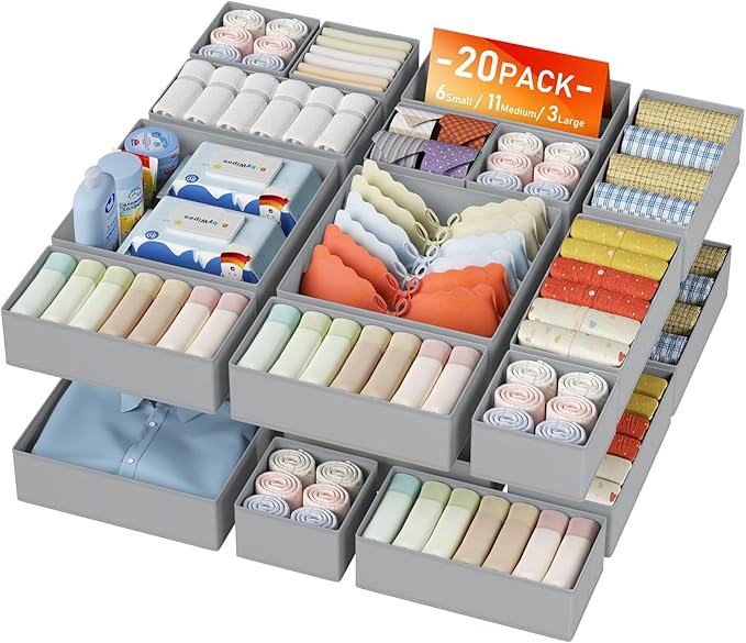 DIMJ Drawer Organizer Clothes Storage - 20 Pack Baby Dresser Organizer for Nursery, Foldable Closet Drawer Organizer Bins for Bedroom Organization, Fabric Storage Dividers for Socks, Underwears, Bras by DiMJ