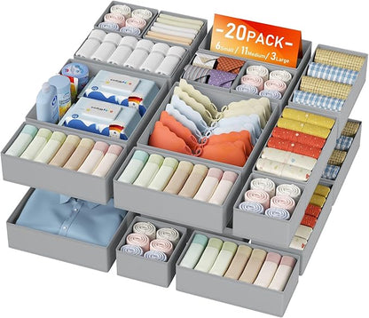 DIMJ Drawer Organizer Clothes Storage - 20 Pack Baby Dresser Organizer for Nursery, Foldable Closet Drawer Organizer Bins for Bedroom Organization, Fabric Storage Dividers for Socks, Underwears, Bras by DiMJ