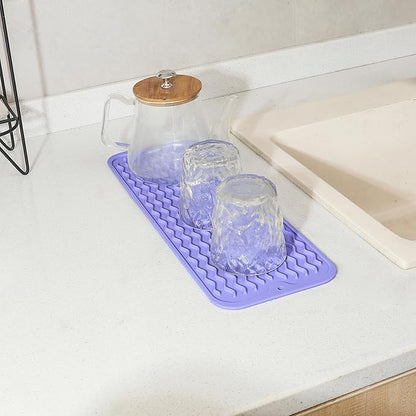 MicoYang Silicone Dish Drying Mat for Multiple Usage,Easy clean,Eco-friendly,Heat-resistant Silicone Mat for Kitchen Counter,Sink,Bar,Bottle,or Cup Light Purple M 17 inches x 6 inches - Image 7