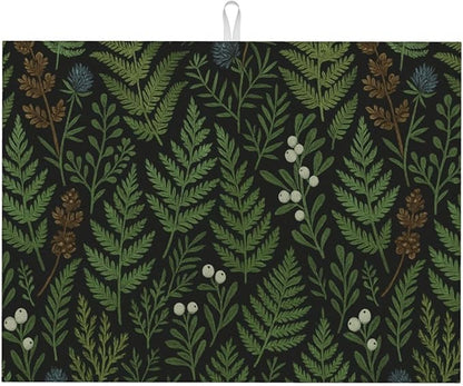 Black Sage Green Plant Dish Drying Mats for Kitchen Counter, Large 18"x24" Dish Mats for Drying Dishes, Microfiber Absorbent Dish Drying Pad Rack Mat Kitchen Decor Reusable Washable