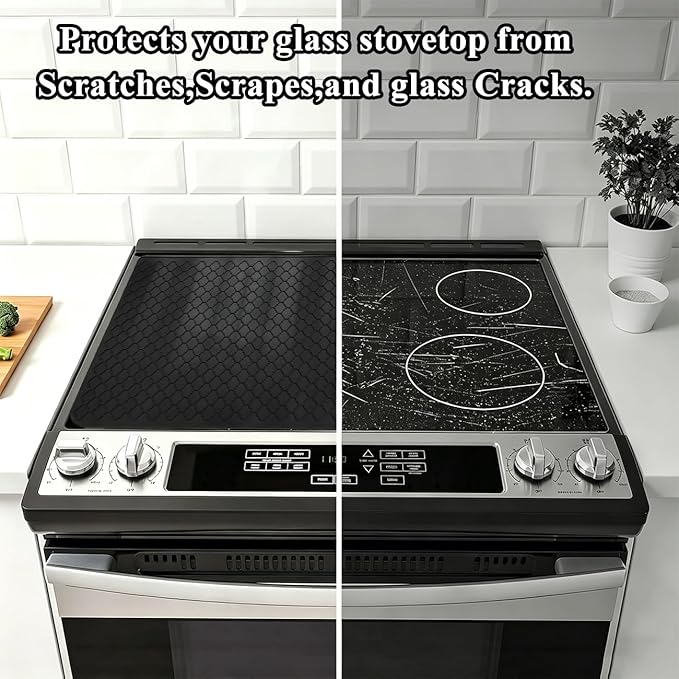 Silicone Stove Top Cover for Electric Stove- Range Covers for Electric Stove,Silicone XXL Dish Drying Mat, Glass Cooktop Covers Flat RV Range top Mats (Black, 20"x28")