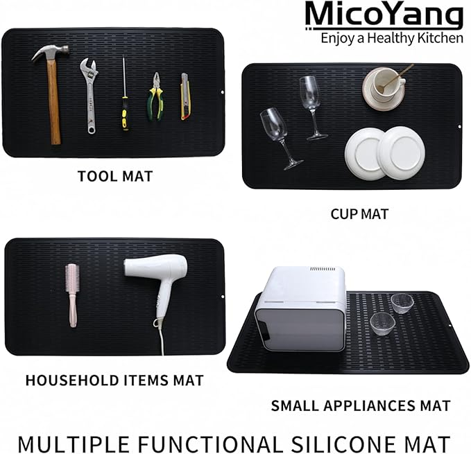 MicoYang Silicone Dish Drying Mat for Multiple Usage,Easy clean,Eco-friendly,Heat-resistant Silicone Mat for Kitchen Counter or Sink,Refrigerator or Drawer Liner Black 4XL 32 inches x 18 inches - Image 3