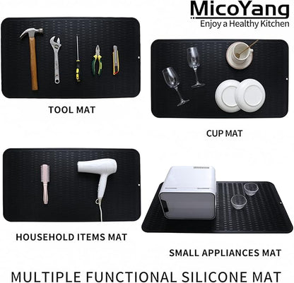 MicoYang Silicone Dish Drying Mat for Multiple Usage,Easy clean,Eco-friendly,Heat-resistant Silicone Mat for Kitchen Counter or Sink,Refrigerator or Drawer Liner Black 4XL 32 inches x 18 inches - Image 3